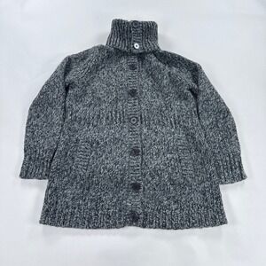 Talbots Womens Cardigan Mp Grey Marled Wool Blend Chunky Knit Button Turtleneck